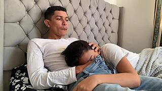 padrastro fucks tattooed mouth with monster cock