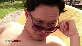 Riho Mikami Soaks Bikini Outdoors Before Blowjob