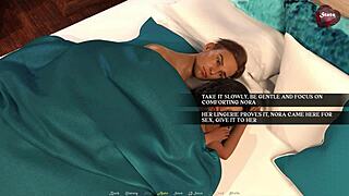 Brunette with big tits plays with shaved pussy