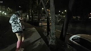 Strolling in a thong outdoors