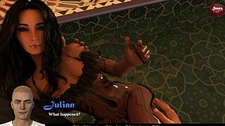 Brunette with big tits plays with shaved pussy