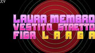 laura bends over in tight dress, showing her wet pussy and getting dirty talk.