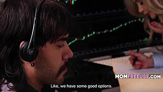 Blonde milf unbuttons blouse on street for taboo fantasy