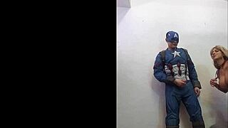 Savana Styles as Captain America gives blowjob