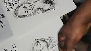 in a quick sketch session, cum drips over women's tits as the final artistic stroke in a messy finish.