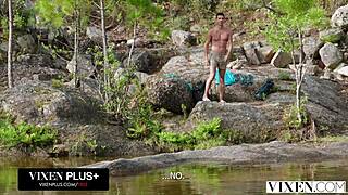 audrey reid, this stunning redhead, gets down for steamy outdoor action in her debut vixen scene.