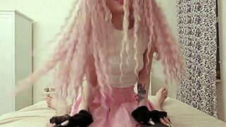 Petite catgirl takes huge dick from her buff lover