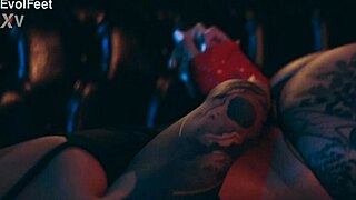 Mistress Tickles Bound Brunette's Toes And Big Natural Tits Close Up