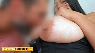 Huge boobs Latina delivers a messy cum-filled blowjob on casting