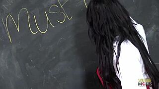 Blindfolded Student Receives Blowjob from Brunette Milf Teacher with Pierced Boobs Before Bent Over Doggy Style