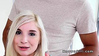 Petite Blonde Girlfriend Takes Huge Monster Cock in Hardcore Group Reality Scene