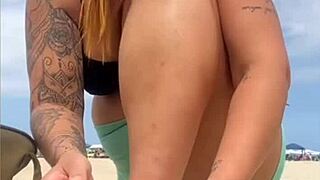 The newbie didn't fuck me yet, but he wants to bring a friend for threesome with swollen pussy on beach.