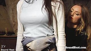 bent over big ass lesbian slave takes strapon deep in pussy