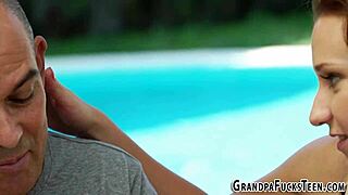 brunette teen 18+ sucks old man's dick outdoors