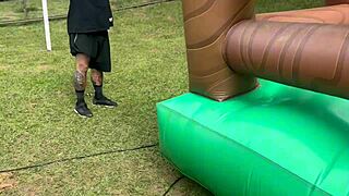 Naked Brazilian Amateur on Jet Ski and Riding Mechanical Bull in Thong Bikini.