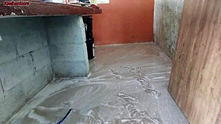 My wife left, so the hot maid grabbed my cock outside