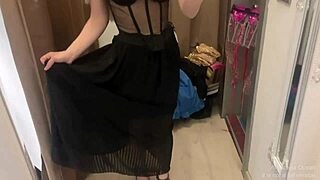 Blonde Flashes Pussy in Cozy Shop