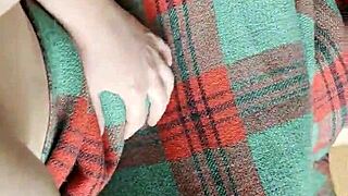 my shy neighbor licks pussy under the blanket in homemade lesbian session