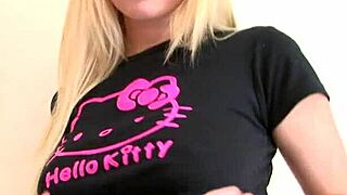 Stunning Blonde Strips and Touches Herself on Bed