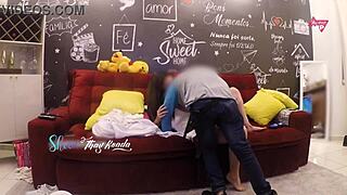 hot wife thay ksada receiving the delivery man letting him fuck her on the sofa in her house