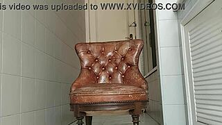 big dick guy masturbates in bathroom armchair