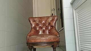 big dick guy masturbates in bathroom armchair