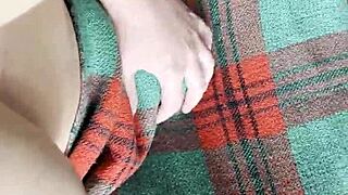 my shy neighbor licks pussy under the blanket in homemade lesbian session