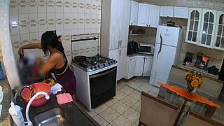 cooking for lover while husband works