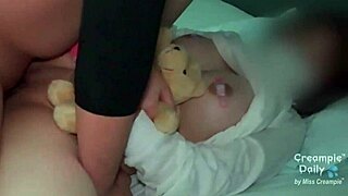 asian teen with puffy pussy takes huge creampie