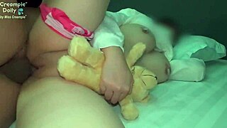 asian teen with puffy pussy takes huge creampie