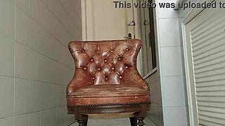 big dick guy masturbates in bathroom armchair
