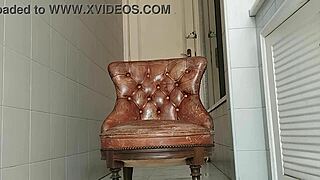 big dick guy masturbates in bathroom armchair
