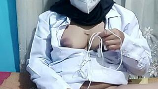 high school girl pleasures herself with toys before going to school