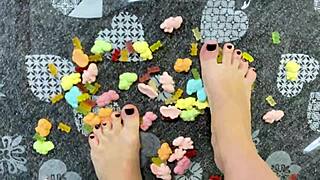 The giant woman feels powerful destroying defenseless sweet bears with her big ass