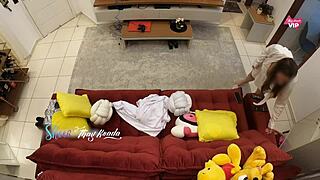 hot wife thay ksada receiving the delivery man letting him fuck her on the sofa in her house