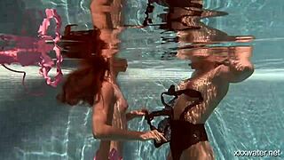 i see blonde and brunette lesbos in shower with small tits