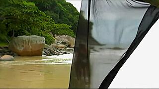 Stunning Brunette Babe Does Acrobatic Blowjob And Assfucking On Tropical Beach. Ends With Huge Facial Cumshot After Rough Riding Sex.
