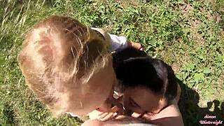 Smoking Sluts Suck Cock and Swallow Cum Outdoors