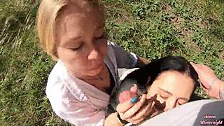 Smoking Sluts Suck Cock and Swallow Cum Outdoors