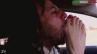 Lisa Dominates with Foot Fetish Sucking in Car!