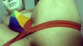 Bear cub pounds himself with a fat black dildo