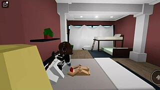 in roblox brookhaven, a goth and latina have quick oral sex threesome