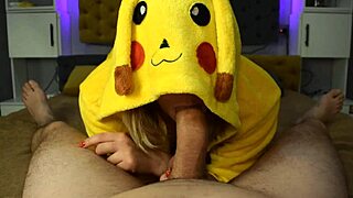 Pikachu Deepthroats And Eats Sperm In Homemade Pov Blowjob