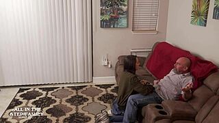 tiny sex freak freya von doom visits stepdad and new wife with blowjob and deepthroat