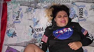 He surprised his blonde latina girlfriend with a intense cumshot after passionate sex in the bedroom