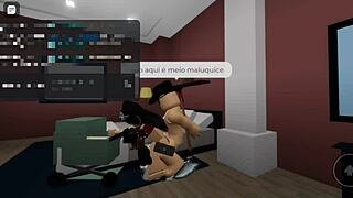in roblox brookhaven, a goth and latina have quick oral sex threesome