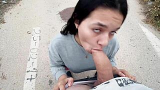 Wet Brunette Teen Sucks Monster Cocks.