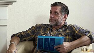 Young teens suck and swallow cum in threesome with old man