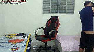 Stepsister changes near stepbrother, he fucks her on gamer chair