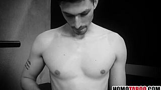 Gay step dad and son threesome with gym trainer